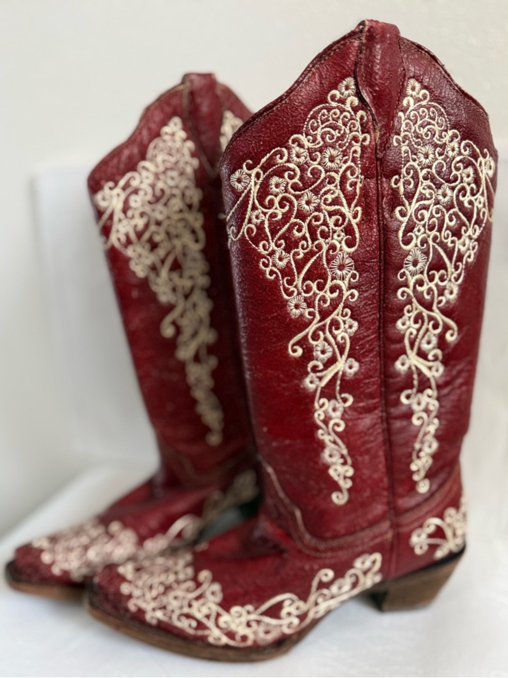 Corral Red Embroidered Western Boots Tall Leather Cowgirl Boots Size 7.5M NWOT - Picture 2 of 15